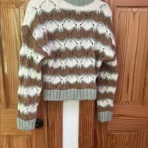 Zara Brown and Cream Crew Neck Sweater with Zigzag Pattern
